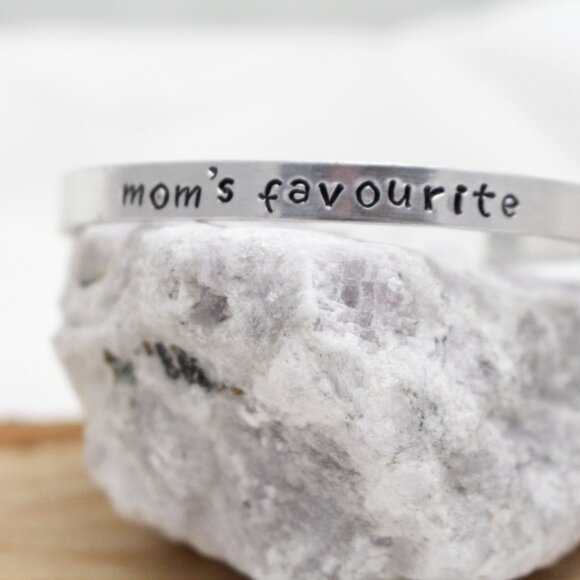 Mom's Favourite - Hand Stamped Anodized Aluminum Bangle - Adjustable - Picture 2 of 11